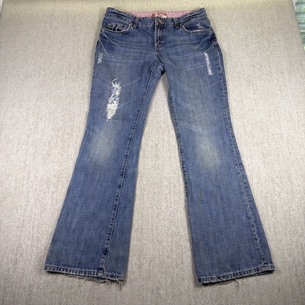 H&M Jeans Women 31 Blue Bootcut Distressed Stretch Mid Rise Flare Star